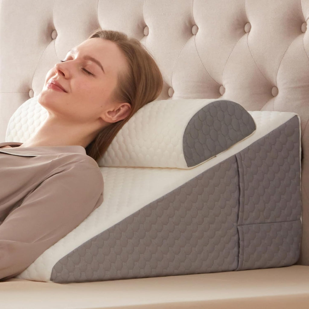 Simpledad 2PCS Wedge Pillow, 12" Wedge Pillow for Acid Reflux, Back, Cooling Memory Foam Top, Bed Wedge Pillows for Headboard, Sleeping, S…