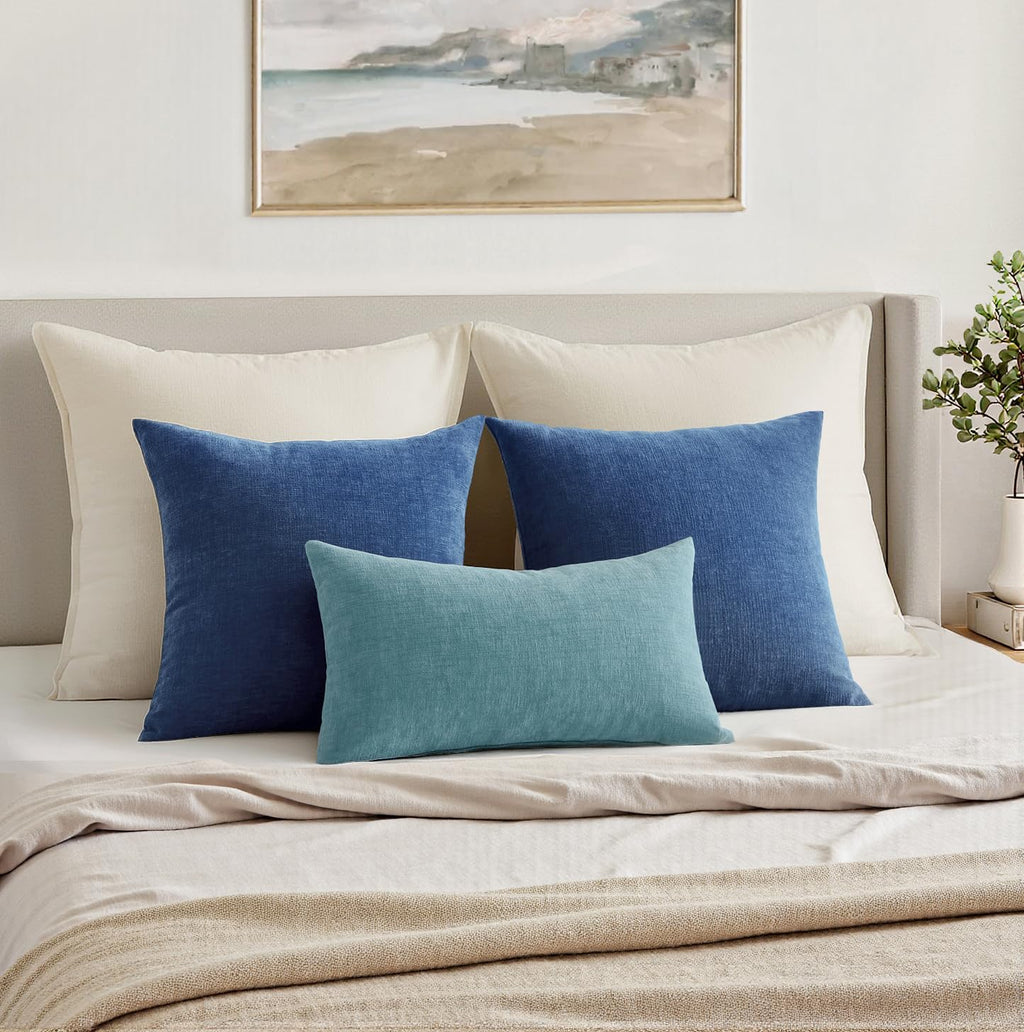 Miulee Navy Blue Couch Pillow Covers 18x18 Inch, Set of 2 Soft Chenille Decorative Square Summer Throw Pillow Covers Farmhouse for Sofa Liv…