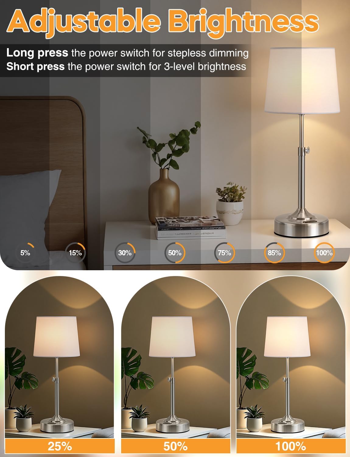 Height Adjustable Cordless Table Lamp with 2H/4H/6H Timer, Rechargeable Battery Operated Lamp Dimmable, Portable Battery Lamp for Camping…