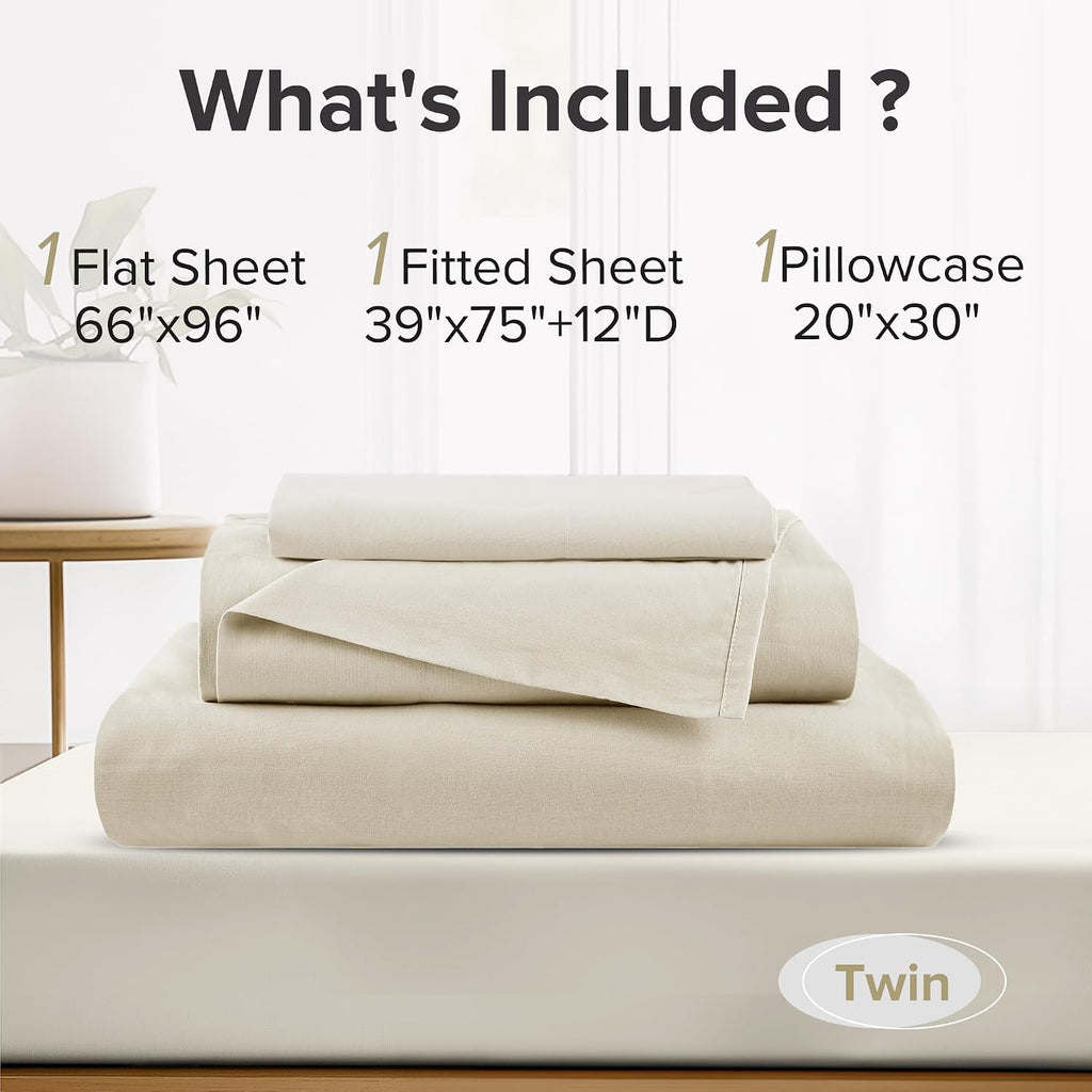 ComfortSpaces Comfort Spaces 100% Cotton Sheets Twin, Breathable & Ultra Soft Cotton Sheets, Naturally Cool Cotton Bed Sheets with 12" Elas…