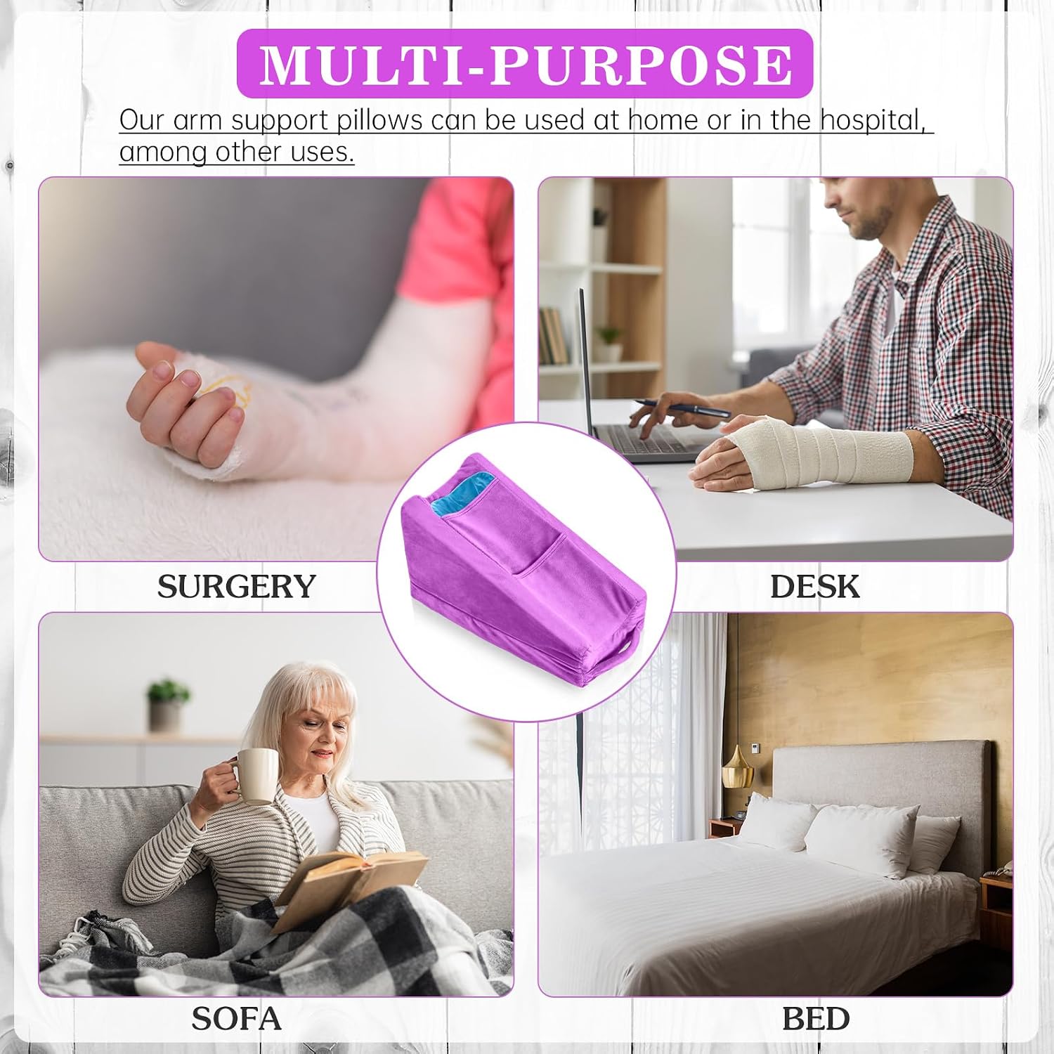 Buryeah Violet Arm Elevation Pillow with 2 Pockets, Soft Ergonomic Support Pillow for Elbow Rest Wedge Broken Arm Elbow Gifts with High Den…