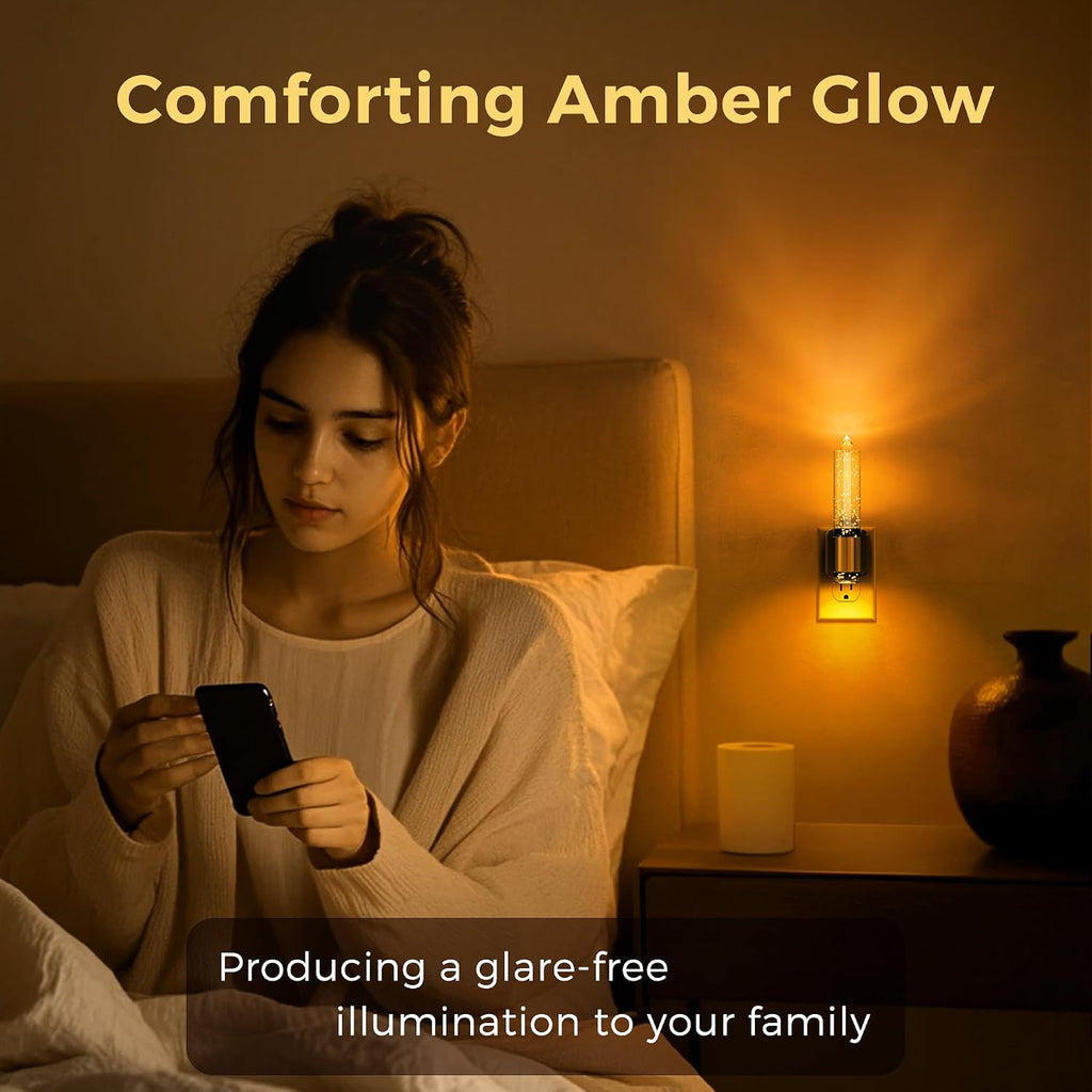 L LOHAS LED Night Light, Amber Candle Night Lights Plug into Wall,2 Pack 0-100 LM Dimmable Nightlight, Plug in Bubble Night Light with…