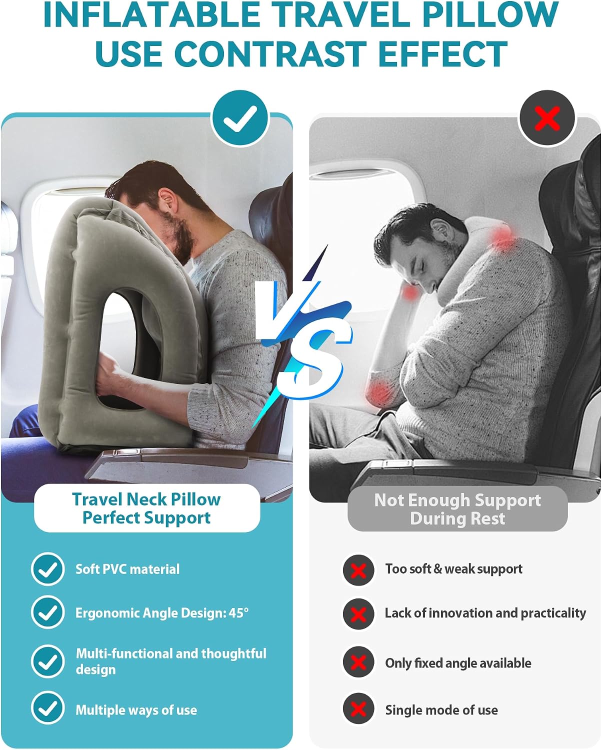 Inflatable Travel Pillow, Airplane Neck Pillow Comfortably Supports Head and Chin for Airplanes, Trains, Cars Office Napping on The Tray…