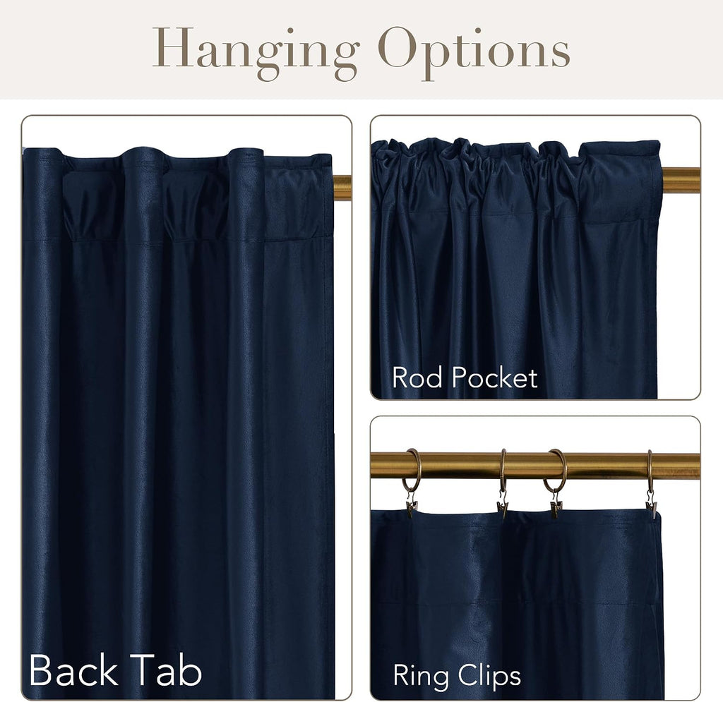 Nicetown Navy Blue Velvet Curtains Blackout for Bedroom, Rod Pocket & Back Tab Room Darkening Soft Luxury Window Treatments Heavyweight Win…