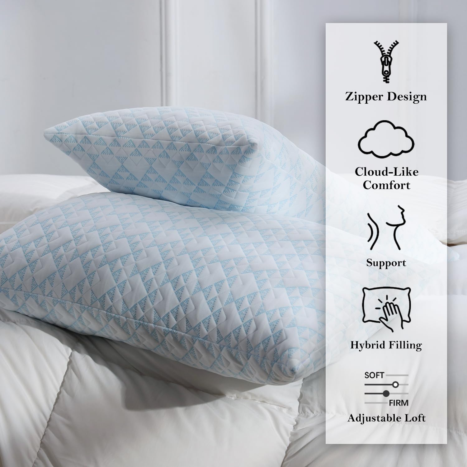 Meoflaw Adjustable Memory Foam Bed Pillows:Queen Size Shredded Foam Pillow Set of 2 for Sleeping with Removable & Washable Pillowcase for B…