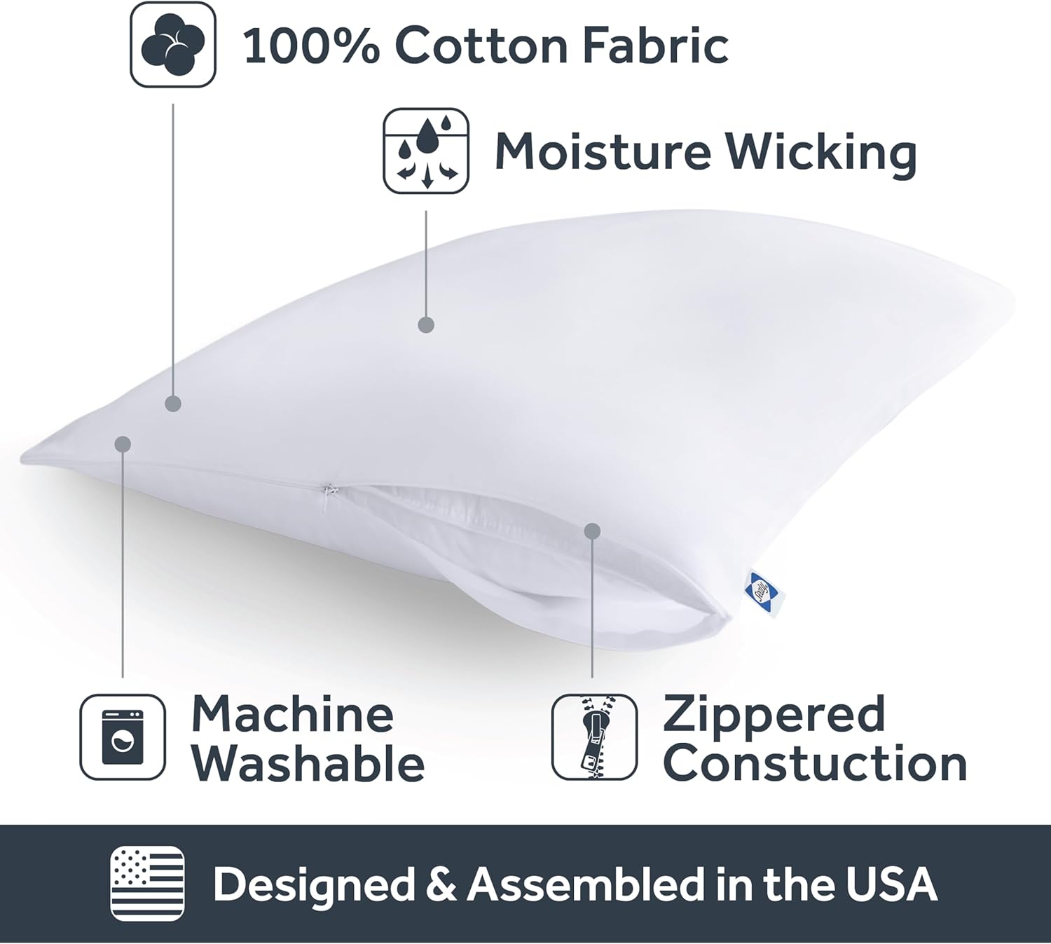 Sealy Performance 100% Cotton Breathable Moisture Wicking Fabric Machine Washable Zippered Pillow Protector, King Size, 2 Pack, White 2 Pac…