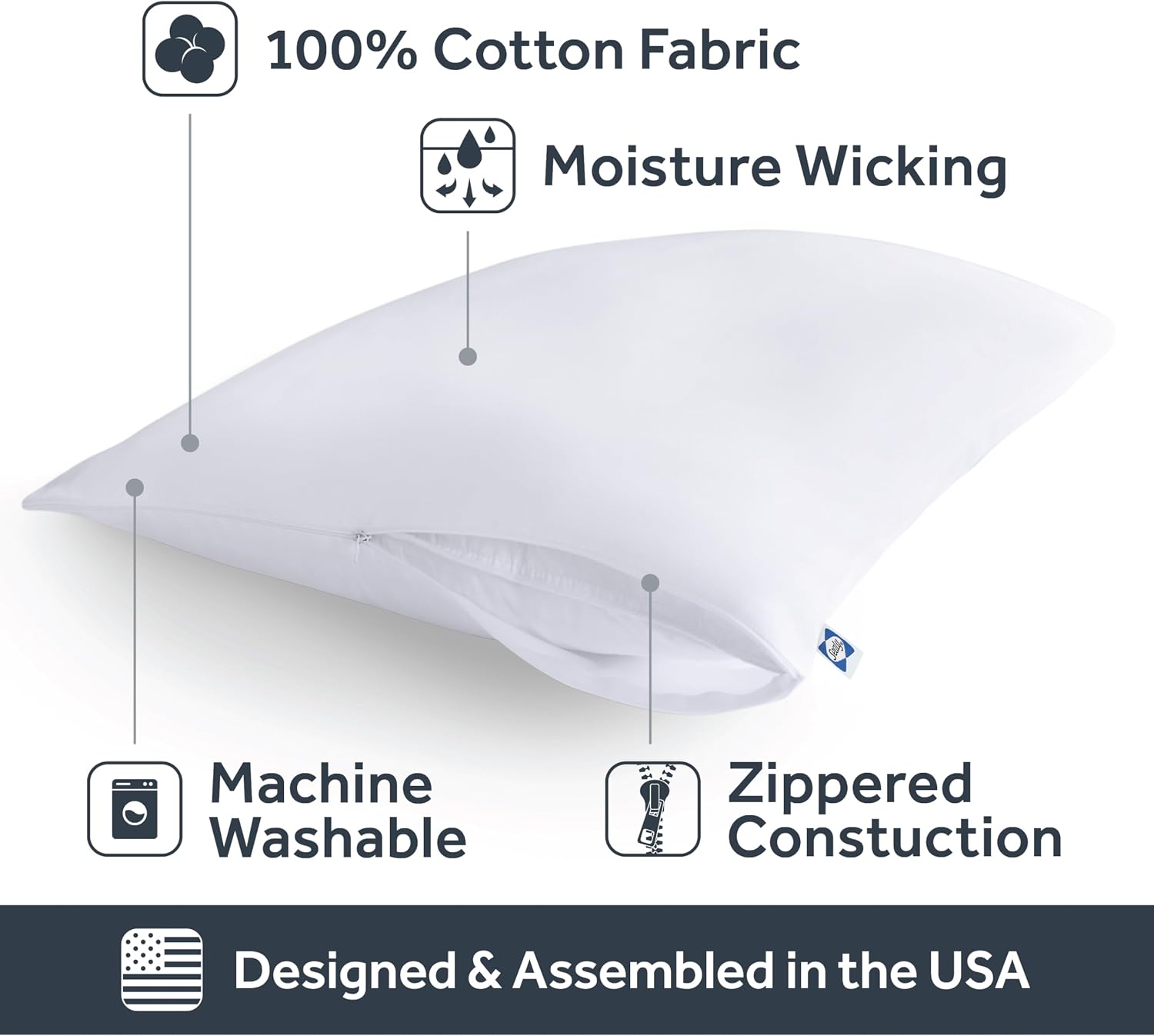 Sealy Performance 100% Cotton Breathable Moisture Wicking Fabric Machine Washable Zippered Pillow Protector, Standard/Queen Size, 2 Pack, W…