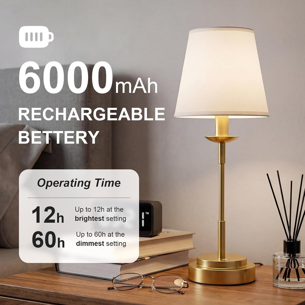 Table Lamps, Rechargeable Cordless Lamp with 6000mAh Battery Operated, 3 Colors Stepless Dimming LED Adjustable Wireless Lamp for…