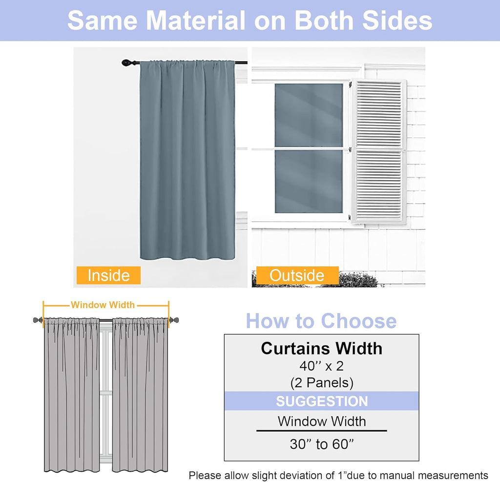 Simplebrand Ava Stone Blue Blackout Curtains for Bedroom 84 Inch Length 2 Panels Set, Solid Thermal Insulated Privacy Living Room Window Tr…