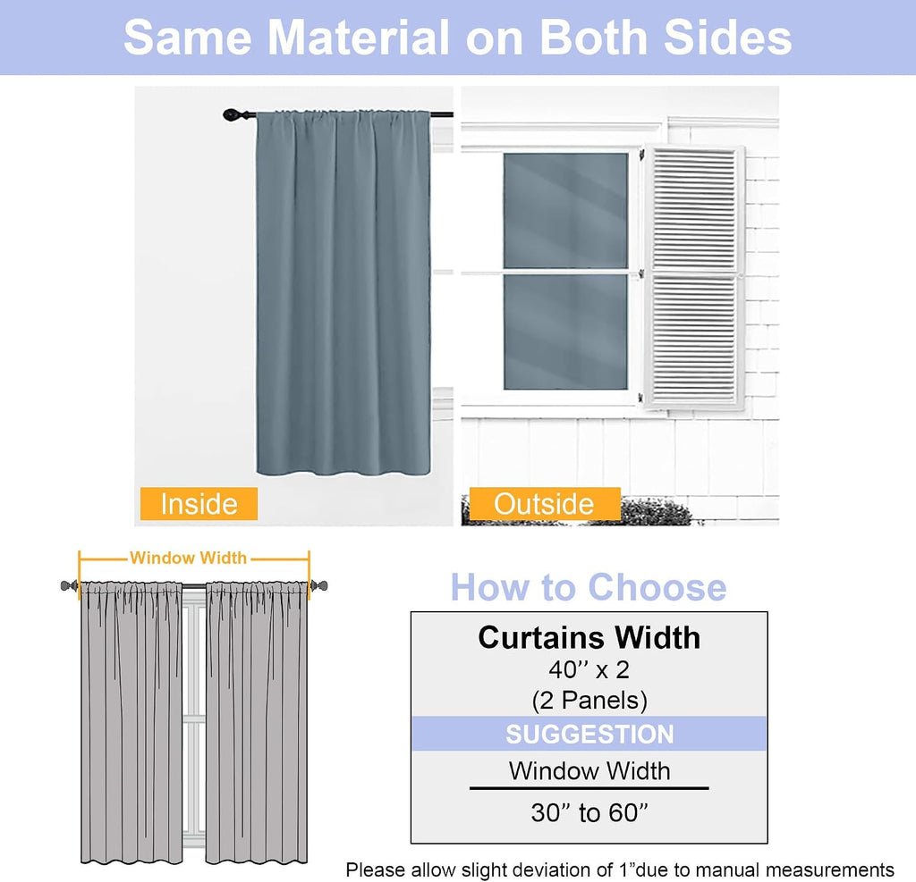 Simplebrand Ava Stone Blue Short Blackout Curtains for Bedroom 54 Inches Long 2 Panels Set, Solid Thermal Insulated, Energy Saving Window T…