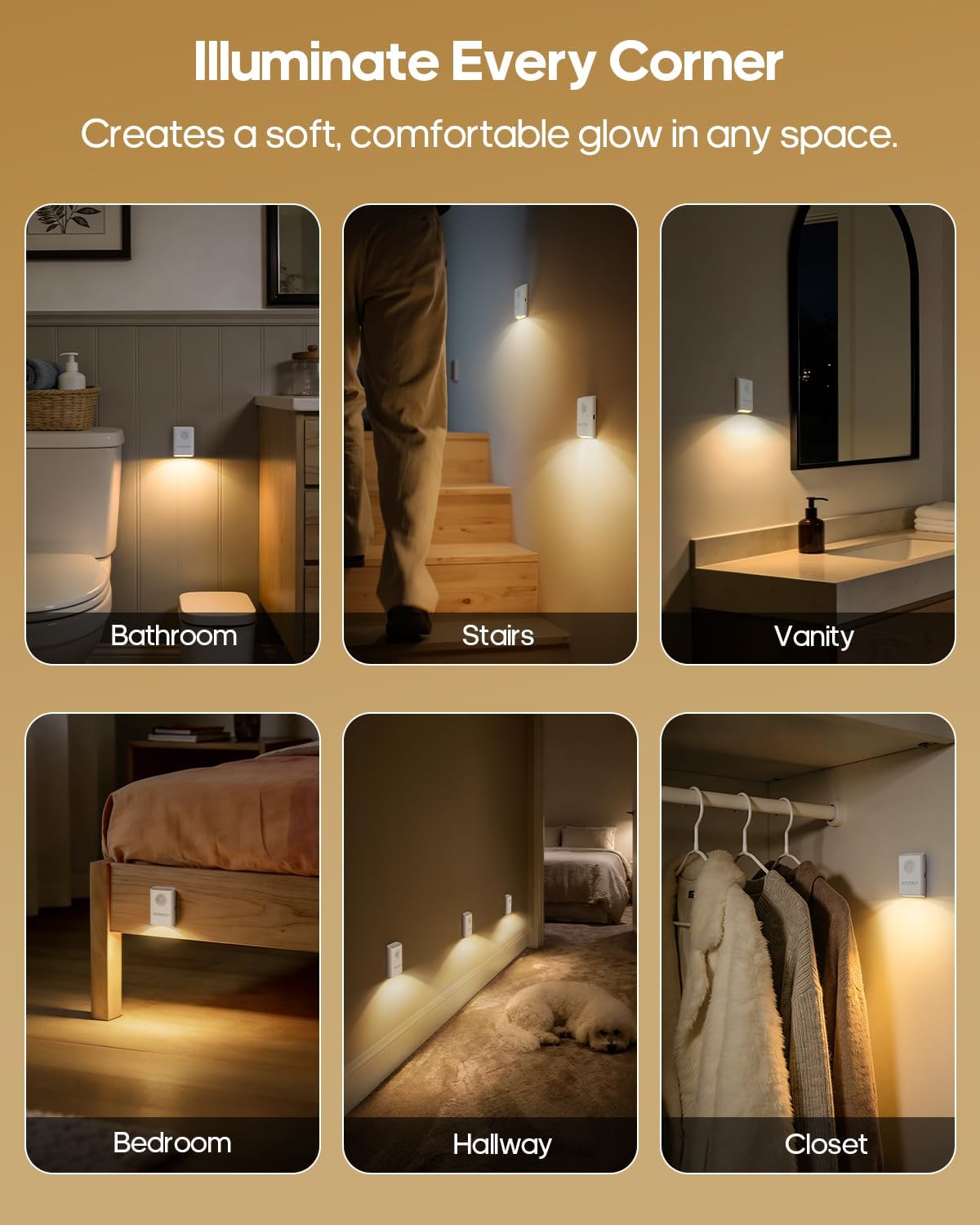 Rechargeable Battery Night Light with Motion Sensor, Wireless, Magnetic & Dimmable Stair Light, Portable Mini 3000K Warm White Stick-on…