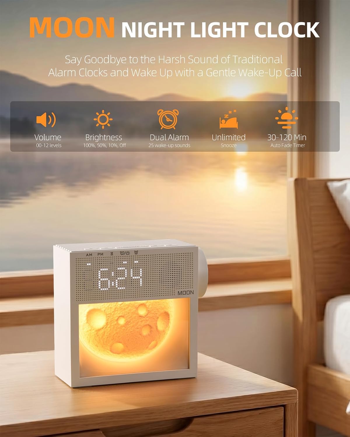 BokefoPersonalCare Sunrise Alarm Clock and White Noise Sound Machine with 20 Soothing Sounds Moonlight Night Light Dual Alarms Bedroom Deco…
