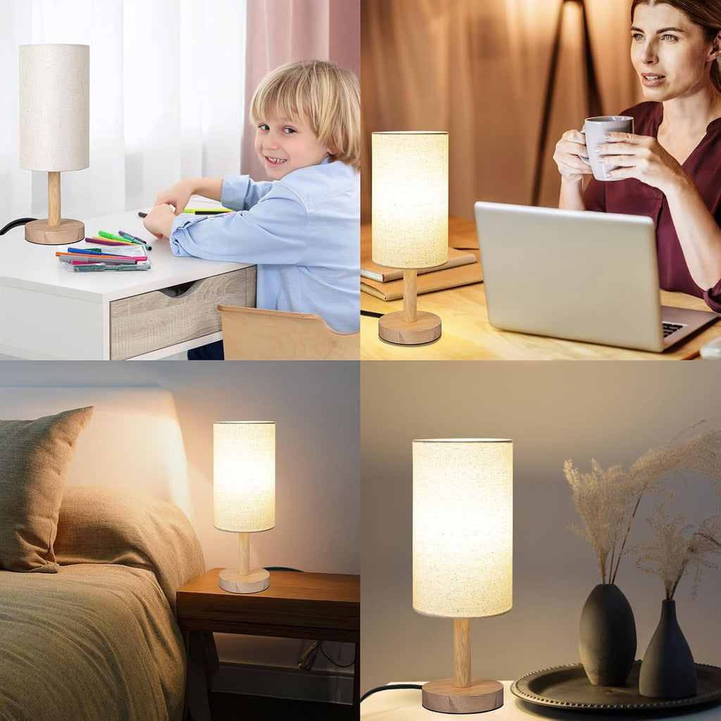 LALISU Small Table Lamp for Bedroom, Nightstand Lamp Linen Lampshade Bedroom Wood Base Small Bedside Lamp for Night Stands, Desk Lamps…