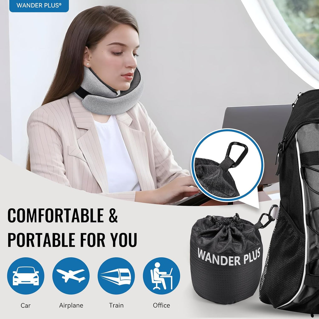 WANDER PLUS® Travel Neck Pillow, Pure Memory Foam Neck Pillow for Airplanes, Comfortable Breathable Cover, 360 Degree Support Ergonomic…