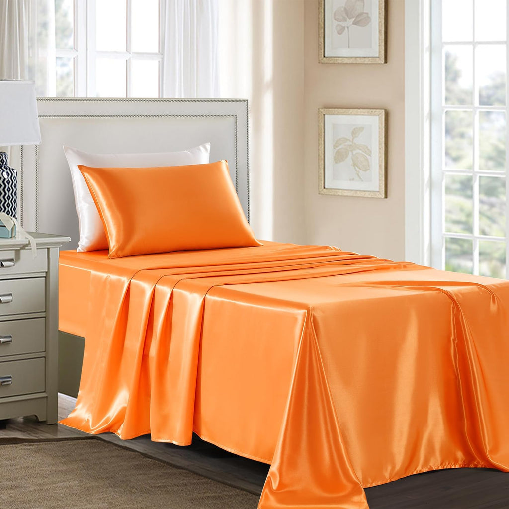 Golal Satin Sheets Twin Size - 3 Pieces Luxury Silky Soft Bed Sheets, Wrinkle-Free Burnt Orange Satin Silk Sheet Set with 1 Deep Pocket Fit…