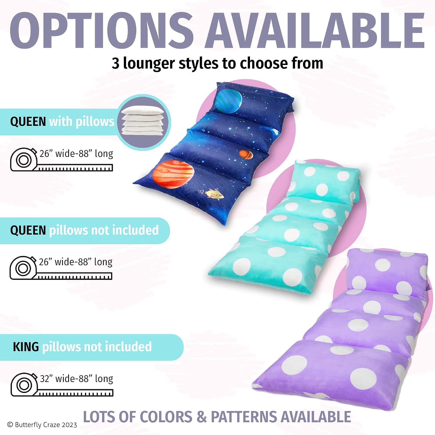 ButterflyCraze Butterfly Craze Floor Lounger Cover - Machine Washable Floor Mattress Cover - Versatile Seating & Sleeping Pad Alternative -…