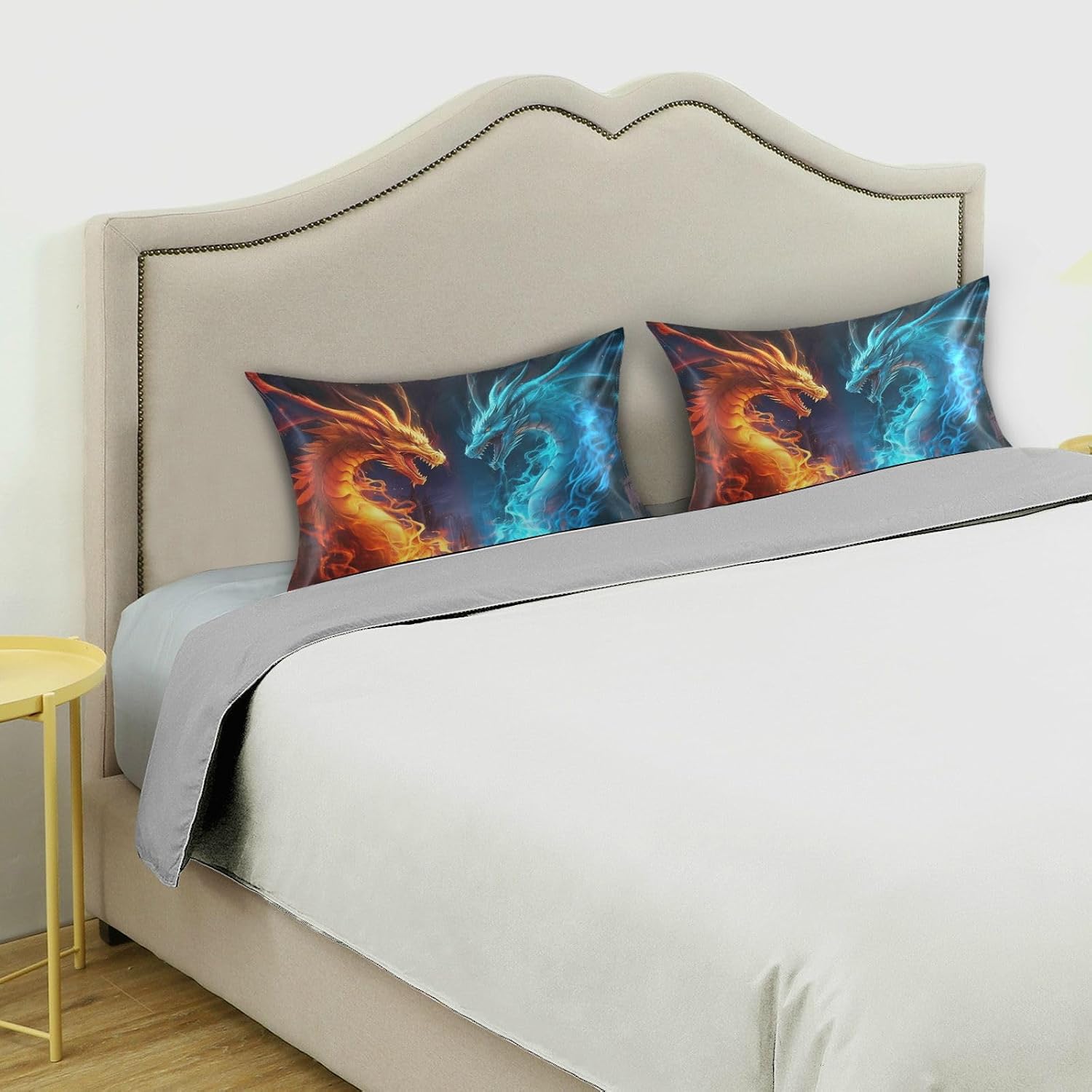 YETTASBIN Water Fire Dragon Satin Pillowcase, Soft Breathable Silk Pillow Case with Envelope Closure for Hair and Skin, King Size 40 x 20…