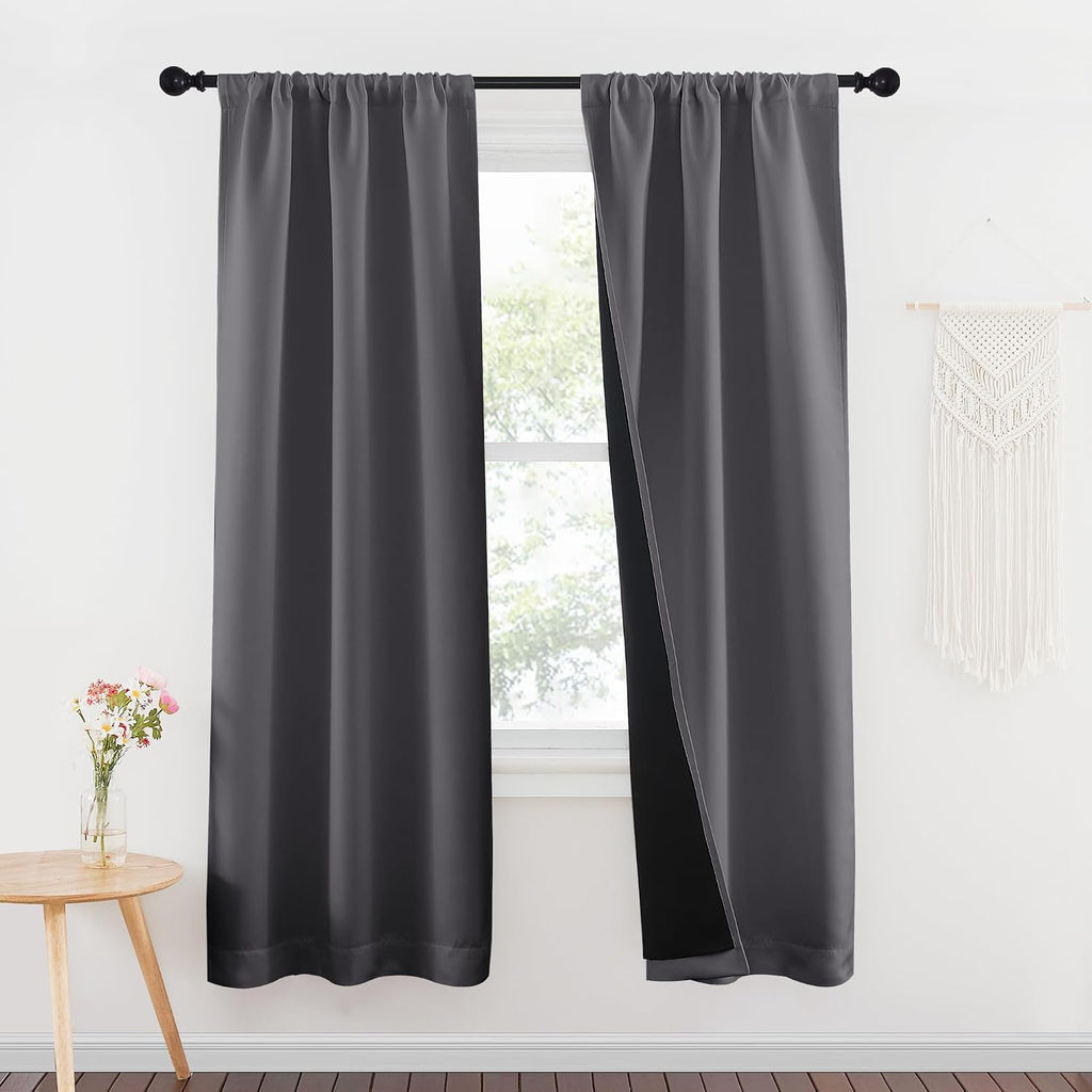 Nicetown 100% Blackout Window Curtain Panels, Rod Pocket Full Light Blocking Drapes with Black Liner for Nursery, 72 inches Drop Thermal In…