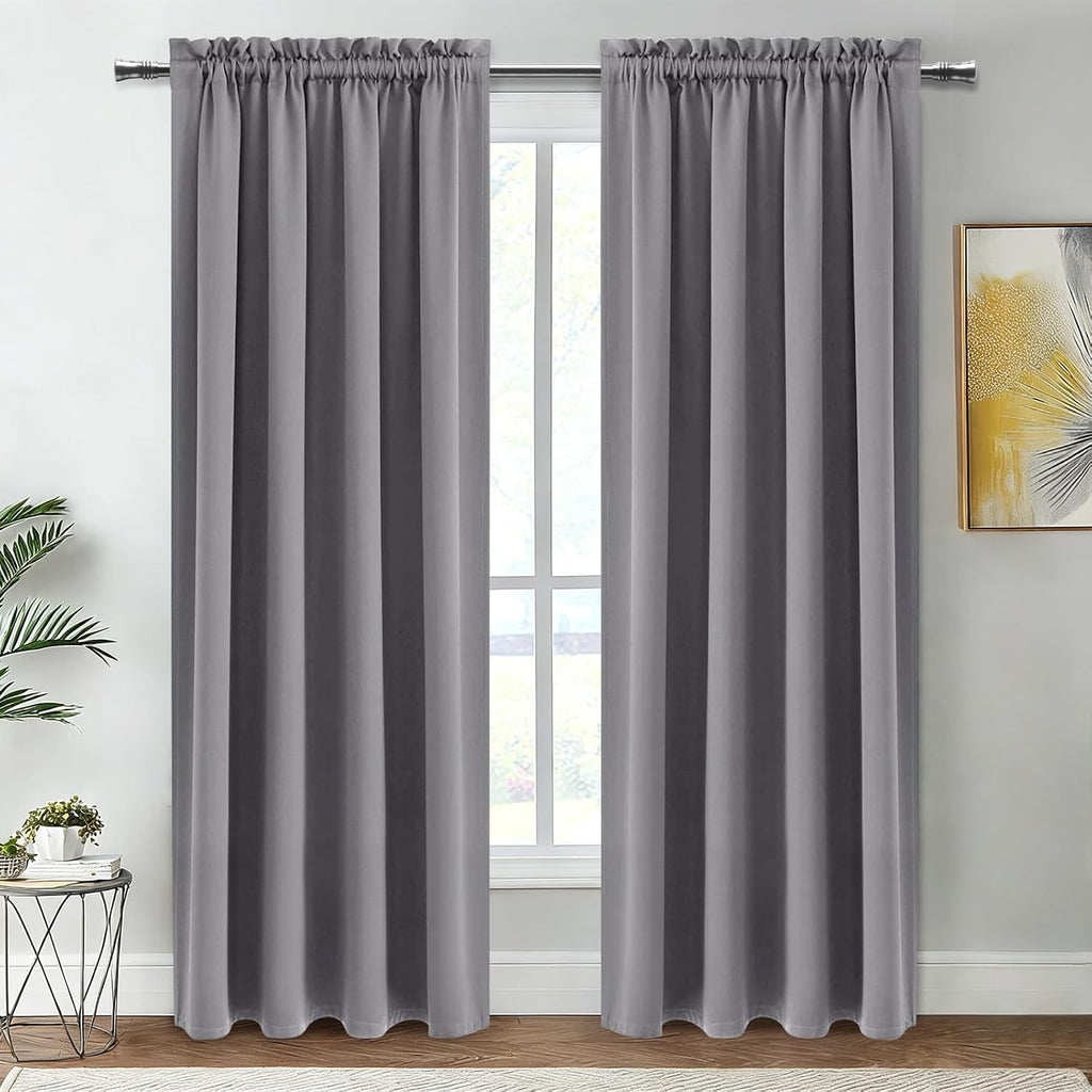 Dwcn Blackout Curtains Room Darkening Thermal Insulated Bedroom Curtains Window Curtain Panels, 52 x 84 inches Long, Set of 2 Grey Rod Pock…