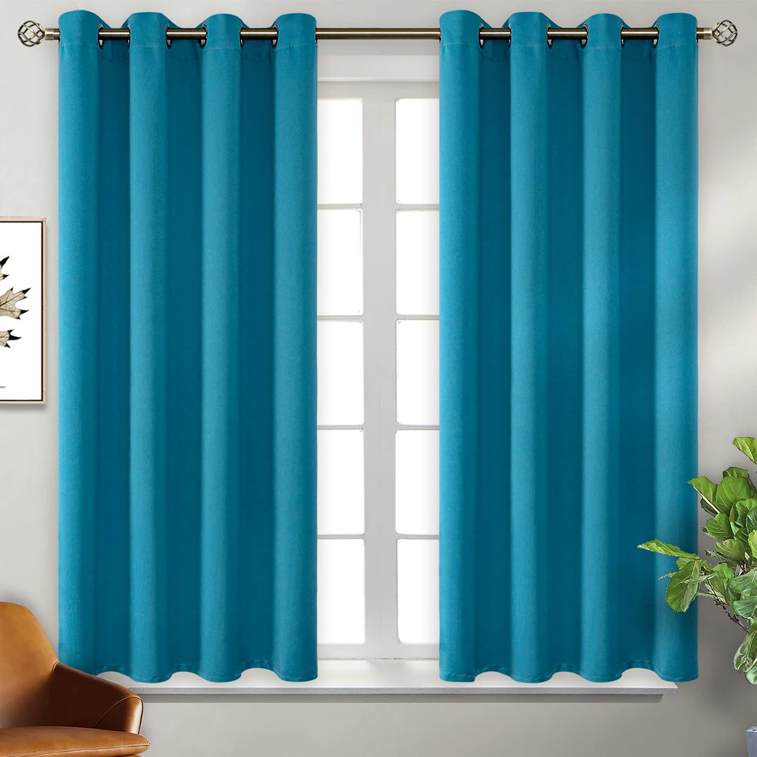 BGment Blackout Curtains - Grommet Thermal Insulated Room Darkening Bedroom and Living Room Curtains, Set of 2 Panels (52 x 54 Inch, Peacoc…