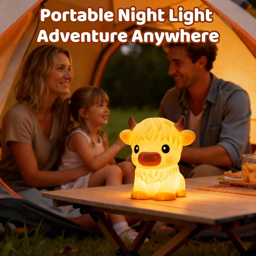 BPA-Free Silicone丨Huggwaii Highland Cow Night Light for Kids, Dimmable Squishy Night Light Touch Cow Lamp, Highland Cow Gifts for…