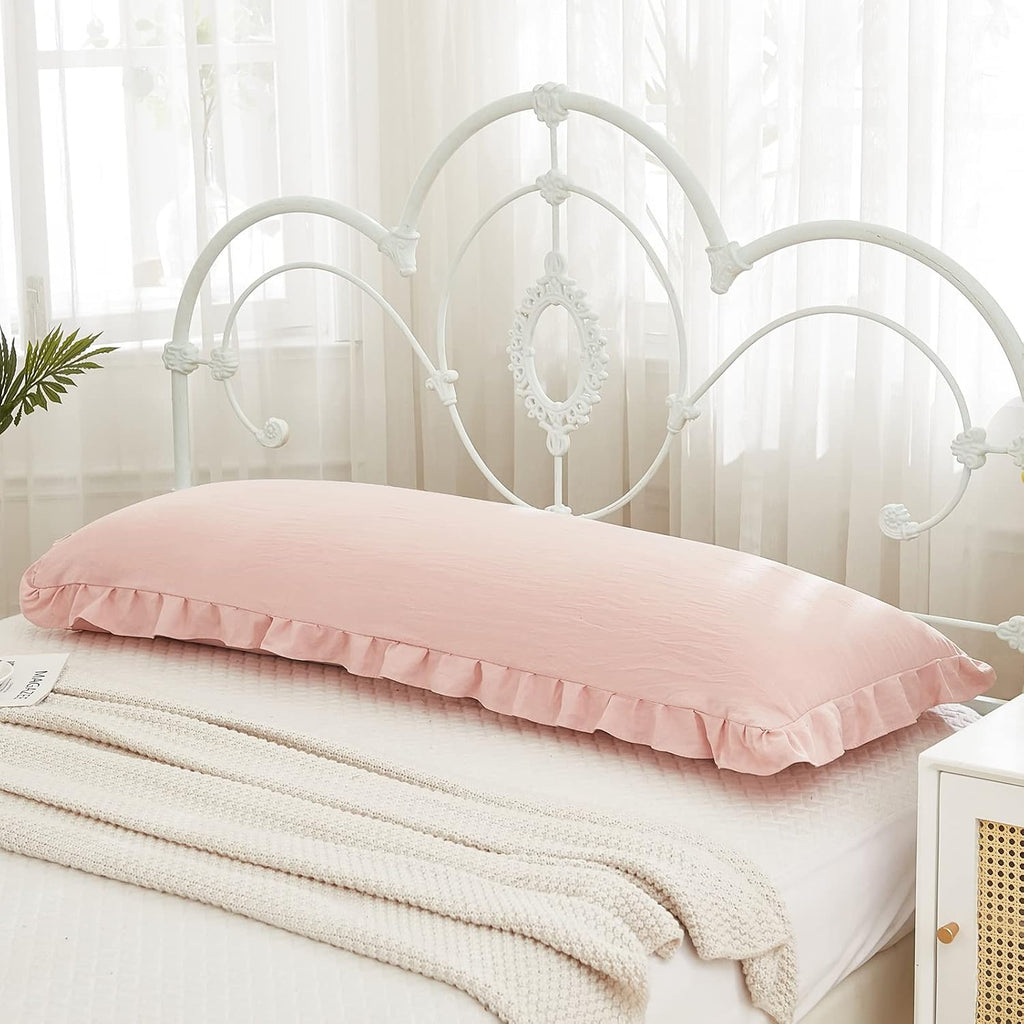 Merryword Pink Body Pillow Cover 20x54inches Long Pillowcase Ruffled Pillowcases Shabby Chic Ruffled Fringe Decor Body Ruffled Pillow Sham…