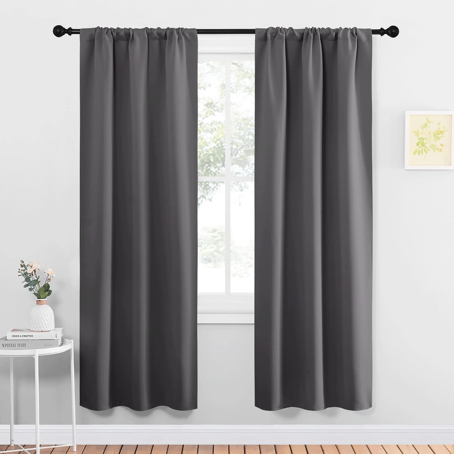 NICETOWN Grey Window Curtains for Bedroom - Home Decoration Thermal Insulated Rod Pocket Blackout Blinds & Drapes for Small Windows…