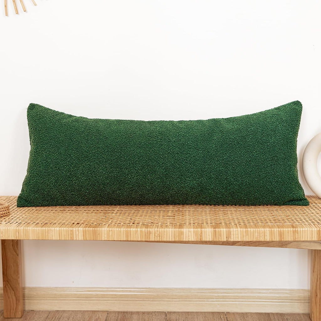 JoraLion 14x36 inch Boucle Lumbar Pillow Cover, Forest Elf Green Woven Texture Neutral Long Pillow Cover Breathable Cushion Case for…