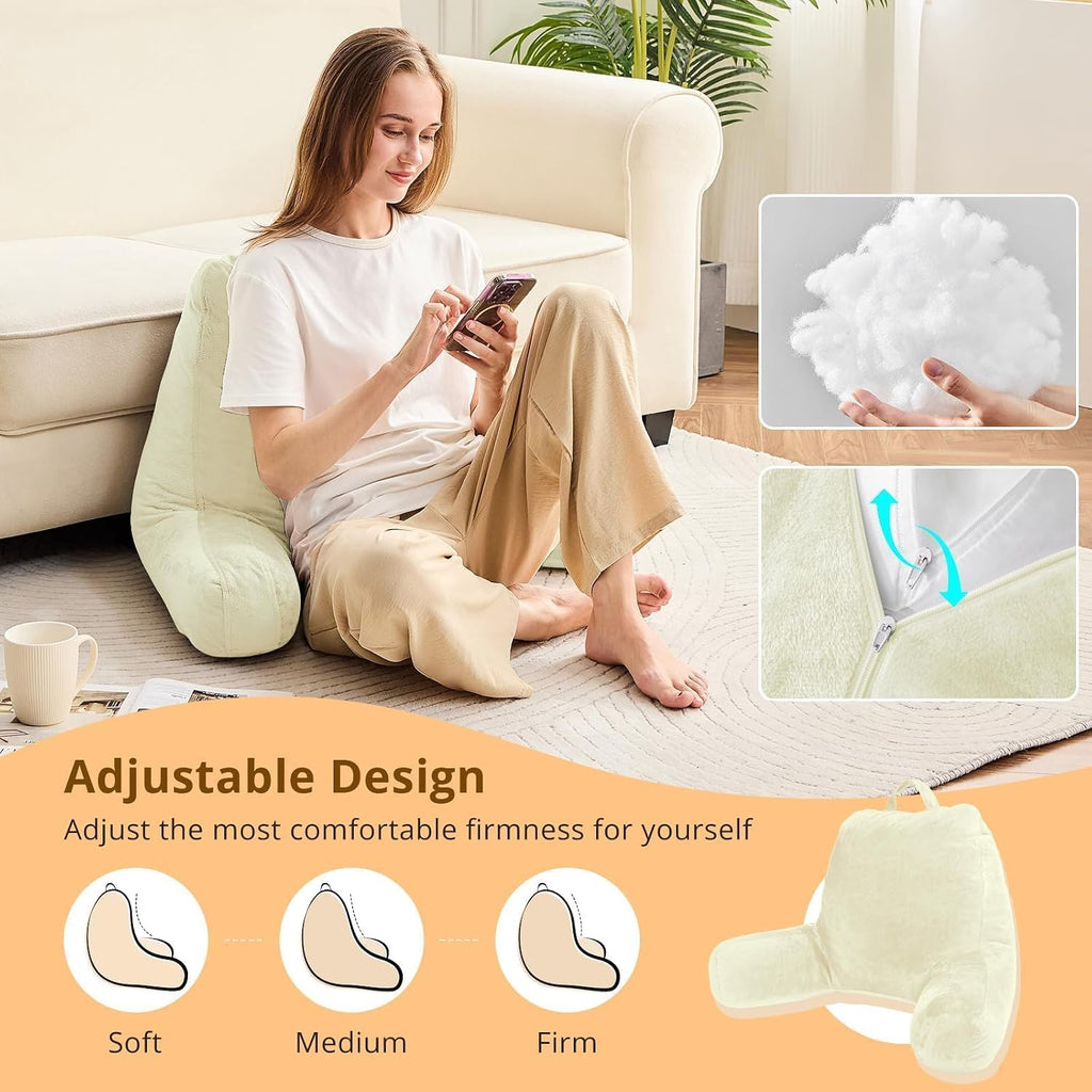 Sasttie Reading Pillow, Velvet Back Pillow for Bed Sitting Up, Adult Back-Rest Support Cushion with Arms for Sit Up on Couch, Sofa, and…