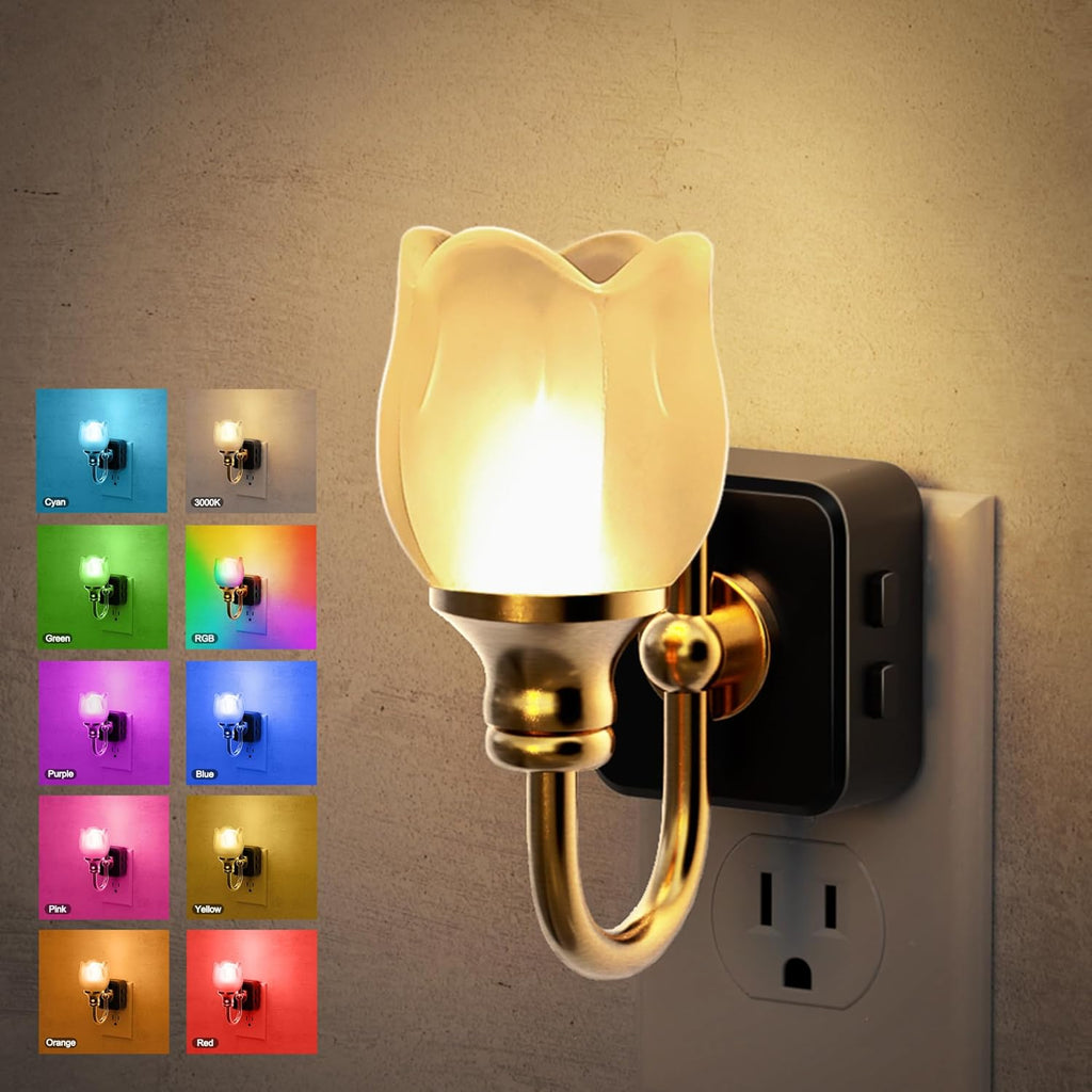 JandCase Night Light, Night Lights Plug into Wall, Glass Tulip LED Nightlight, Color Changing Dimmable Flower Nightlights, Dusk to Dawn…