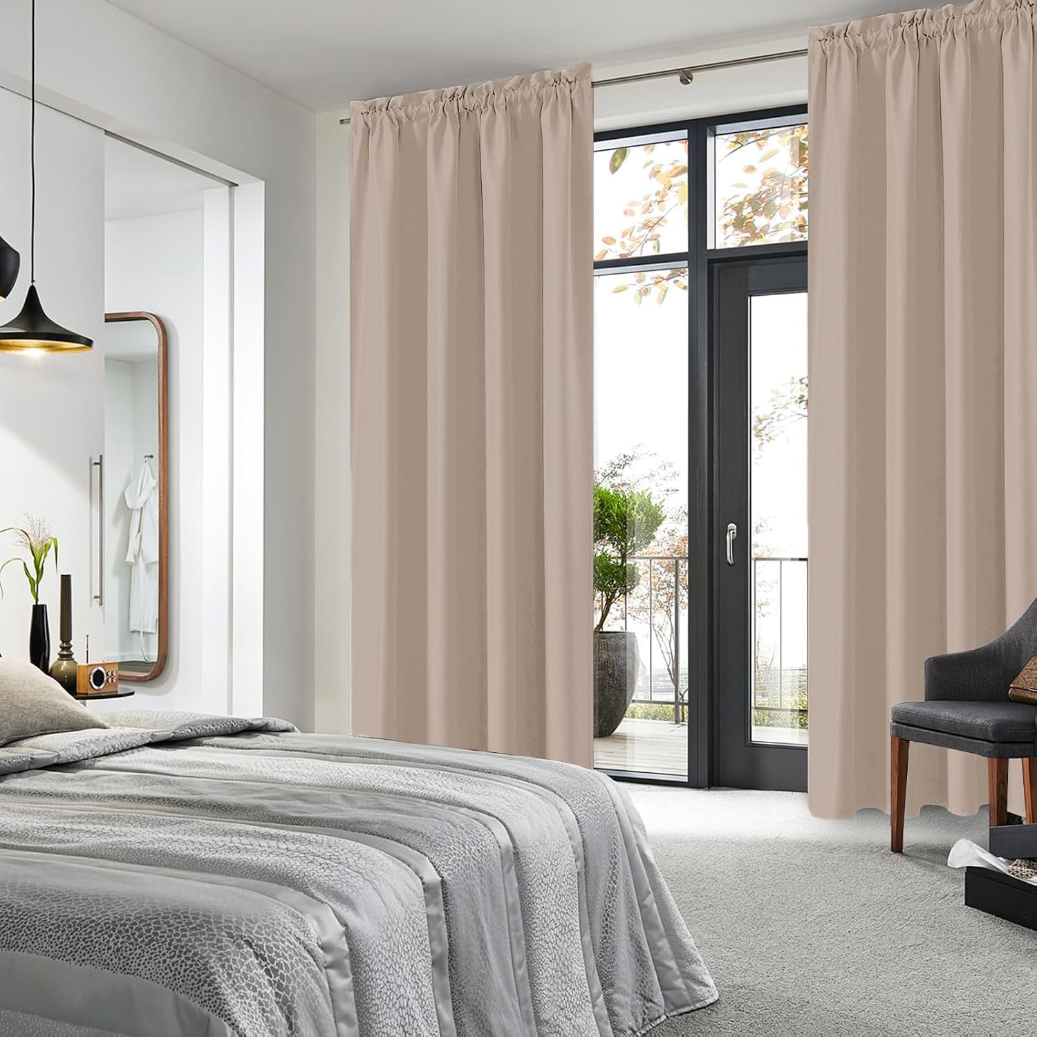 DWCN Blackout Curtains for Living Room Thermal Insulated, Energy Saving & Noise Reducing Bedroom Curtains, Camel, W 52x L 95 Inch, Set of…