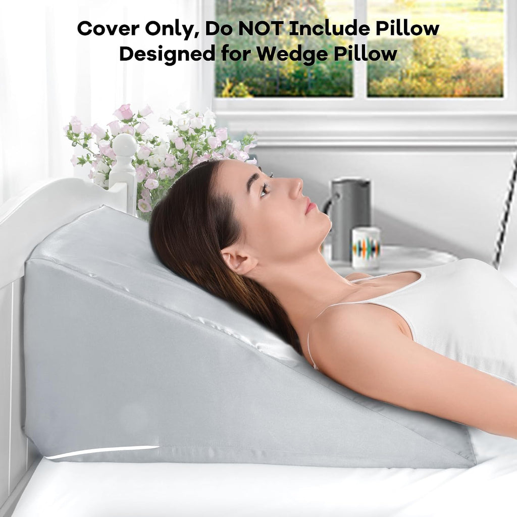HOMBYS Satin Bed Wedge Pillow Cover Silky & Smooth Wedge Pillowcase 1 Pack 24x24x12, Soft & Breathable, Removable & Machine…