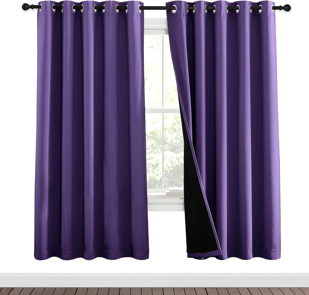 Nicetown Lilac Purple Full Shade Curtain Panels, Pair of Energy Smart & Noise Blocking Out Blackout Drapes for Dining Room Window, Thermal…