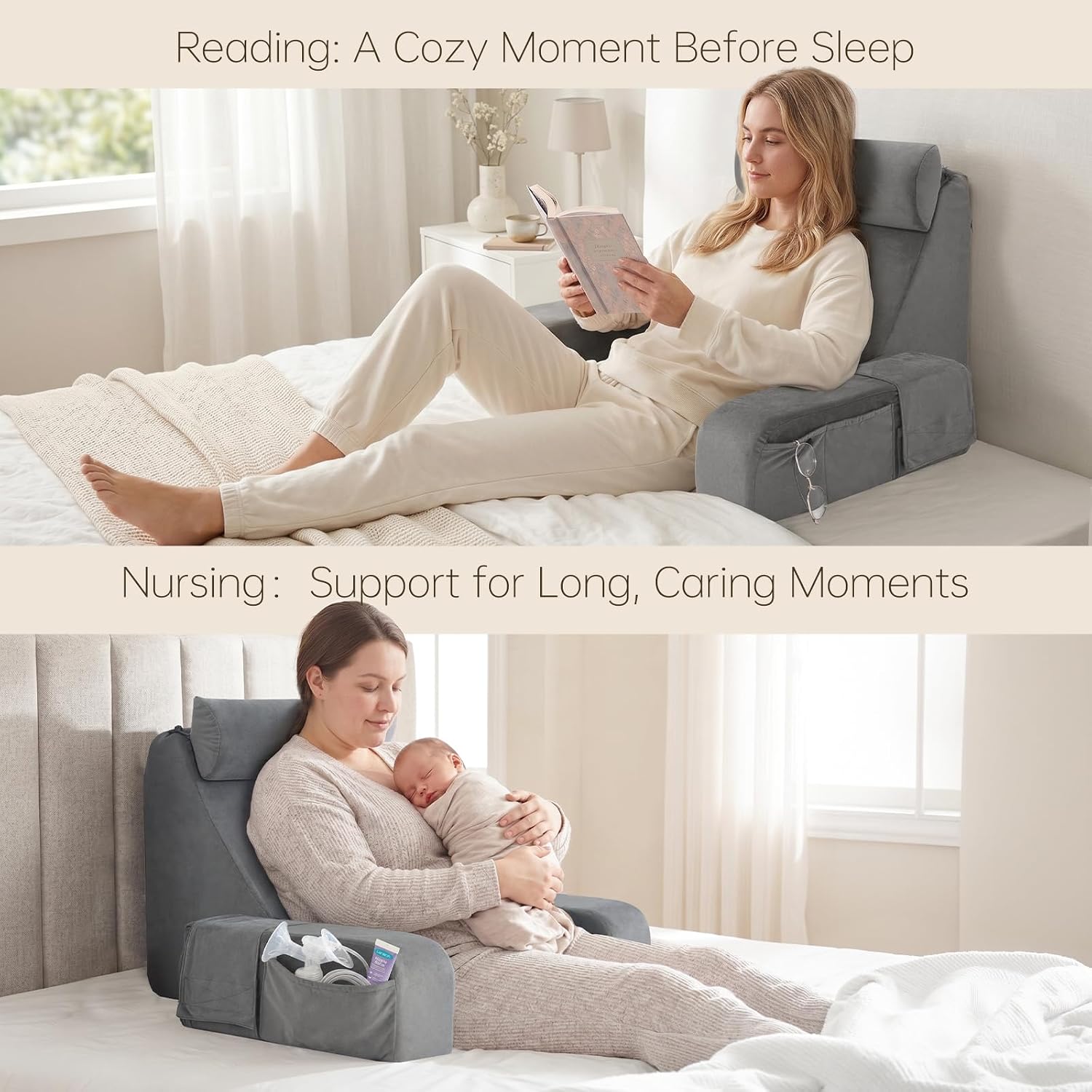 ENITYA Back Pillow for Bed Sitting Up, Reading Pillow with Armrests & Big Pockets for Adults, Upright Pillow for Resting, Watching…