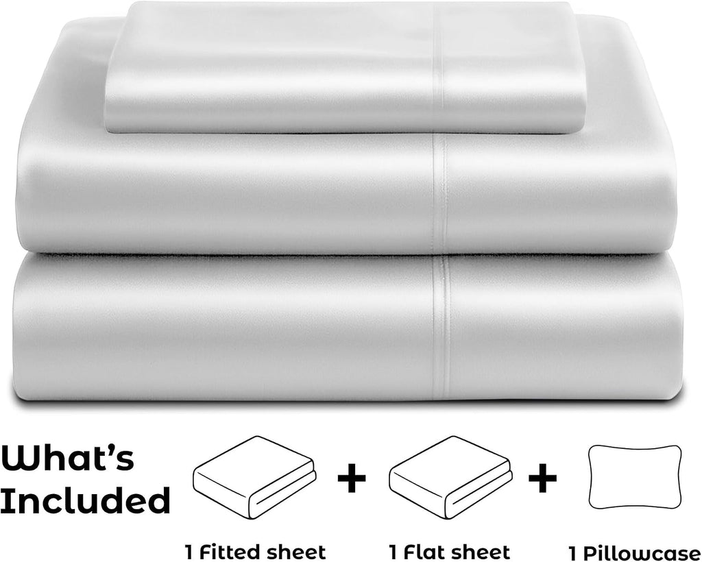 PureBedding Pure Bedding Satin Sheets Twin [3-Piece, White] Hotel Luxury Silky Bed Sheets - Extra Soft 1800 Microfiber Sheet Set, Wrinkle,…