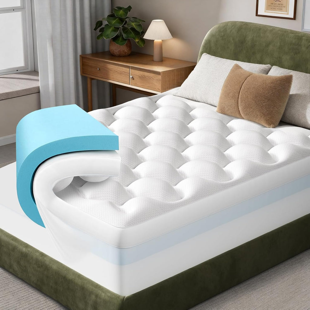 OhGeni Cooling 4 Inch Full Size Dual Layer Mattress Topper, 2 Inch Gel Memory Foam, 2 Inch Soft Pillow Top Pad, Bedroom Essentials Mattress…