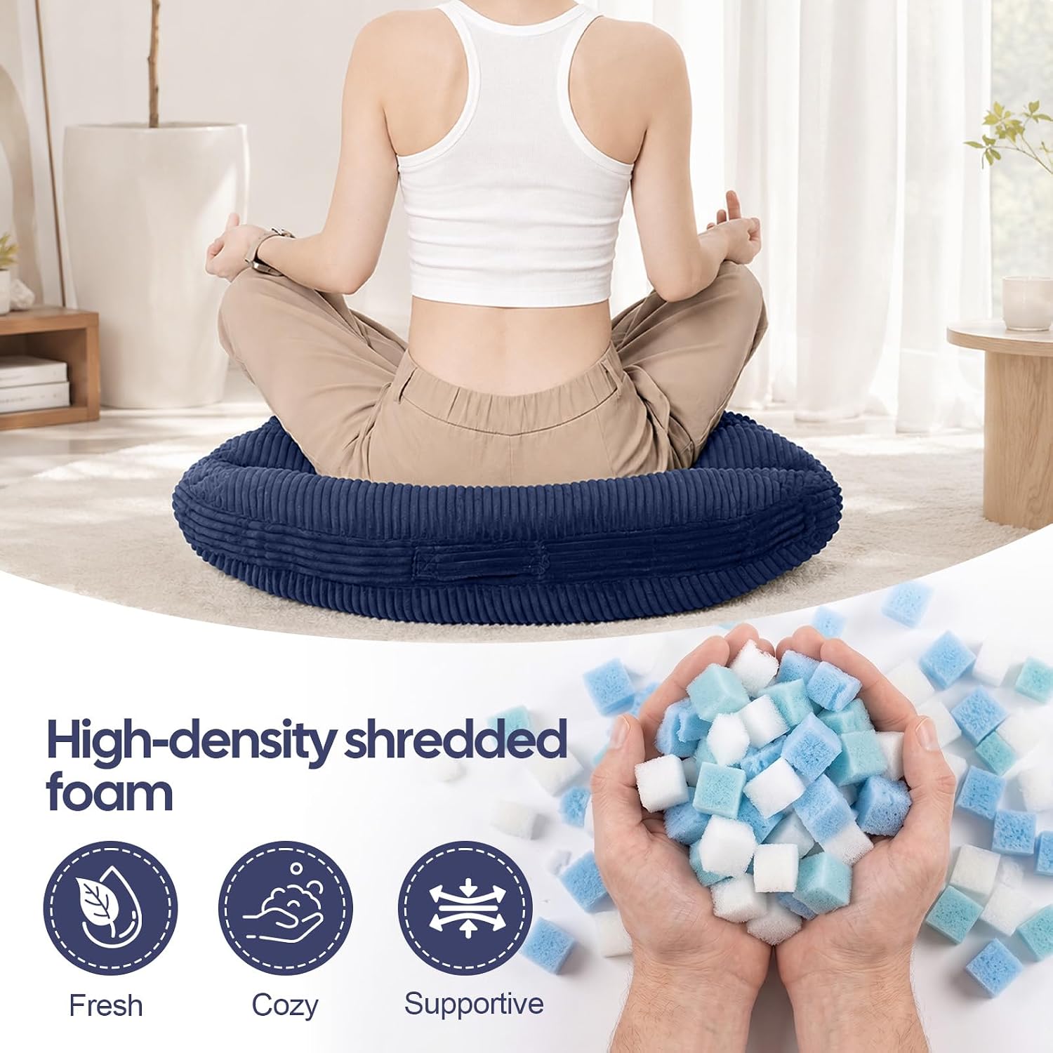 Meditation Cushion, Extra Large Floor Pillow Cushion for Adults, Round Tufted Japanese Meditation Pillow for Tatami Living Room, Yoga…