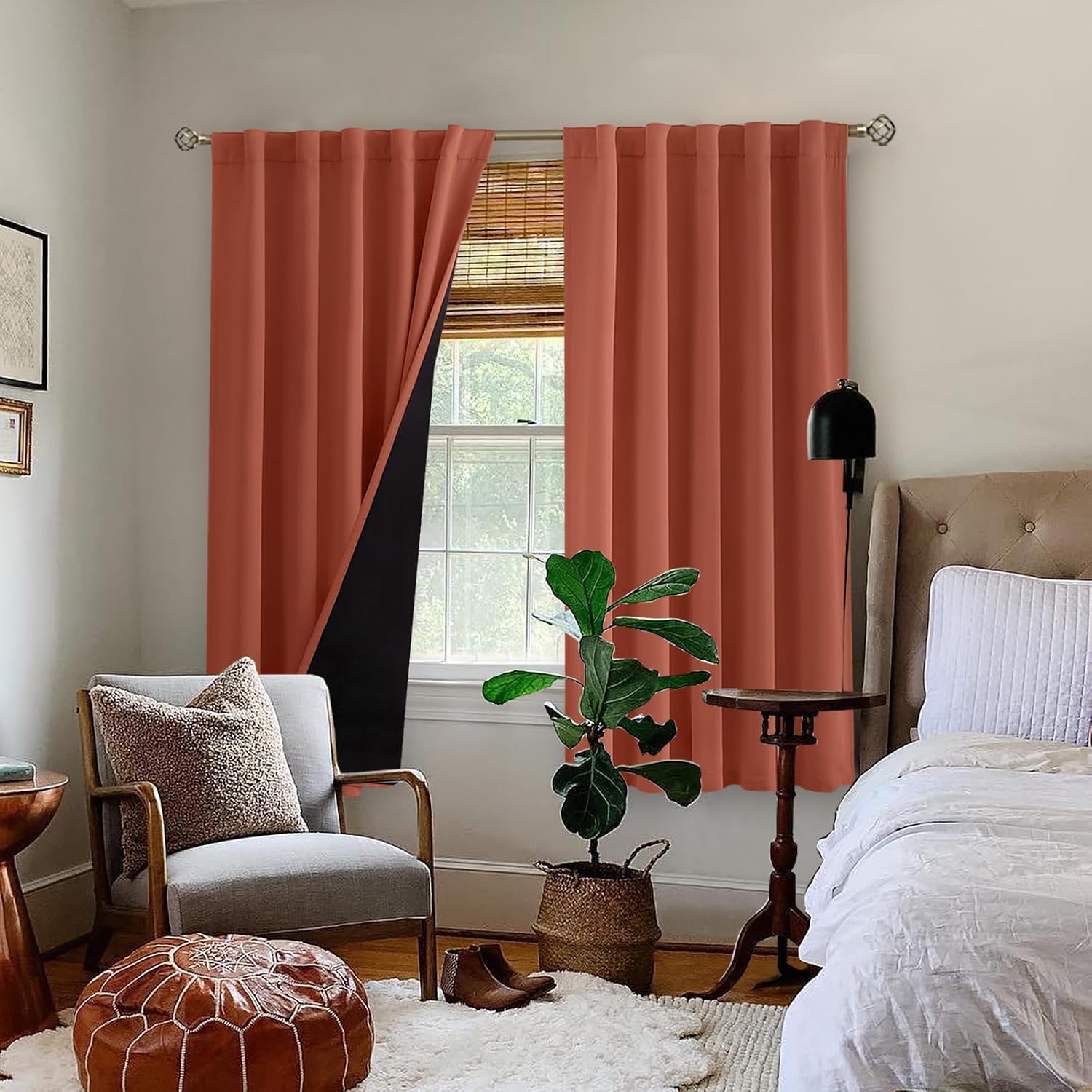 BGment Terracotta 100% Blackout Curtains 63 Inch Length with Noise Reducing Liner, Thermal Insulated Double Layer Room Darkening Rod…