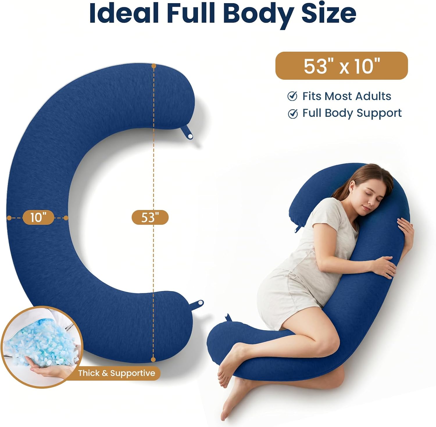 TranquilRelax TranquilRelax C Shaped Body Pillow for Side Sleepers, Memory Foam Long Pillow for Leg, Hip & Back Support, Soft Washab…