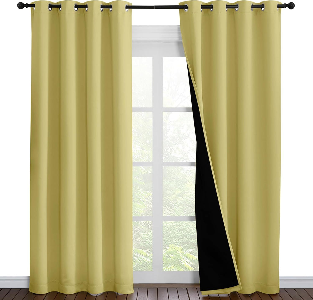 Nicetown Paler Yellow Full Shade Curtain Panels, Pair of Energy Smart & Noise Blocking Out Blackout Drapes for Dining Room Window, Thermal…