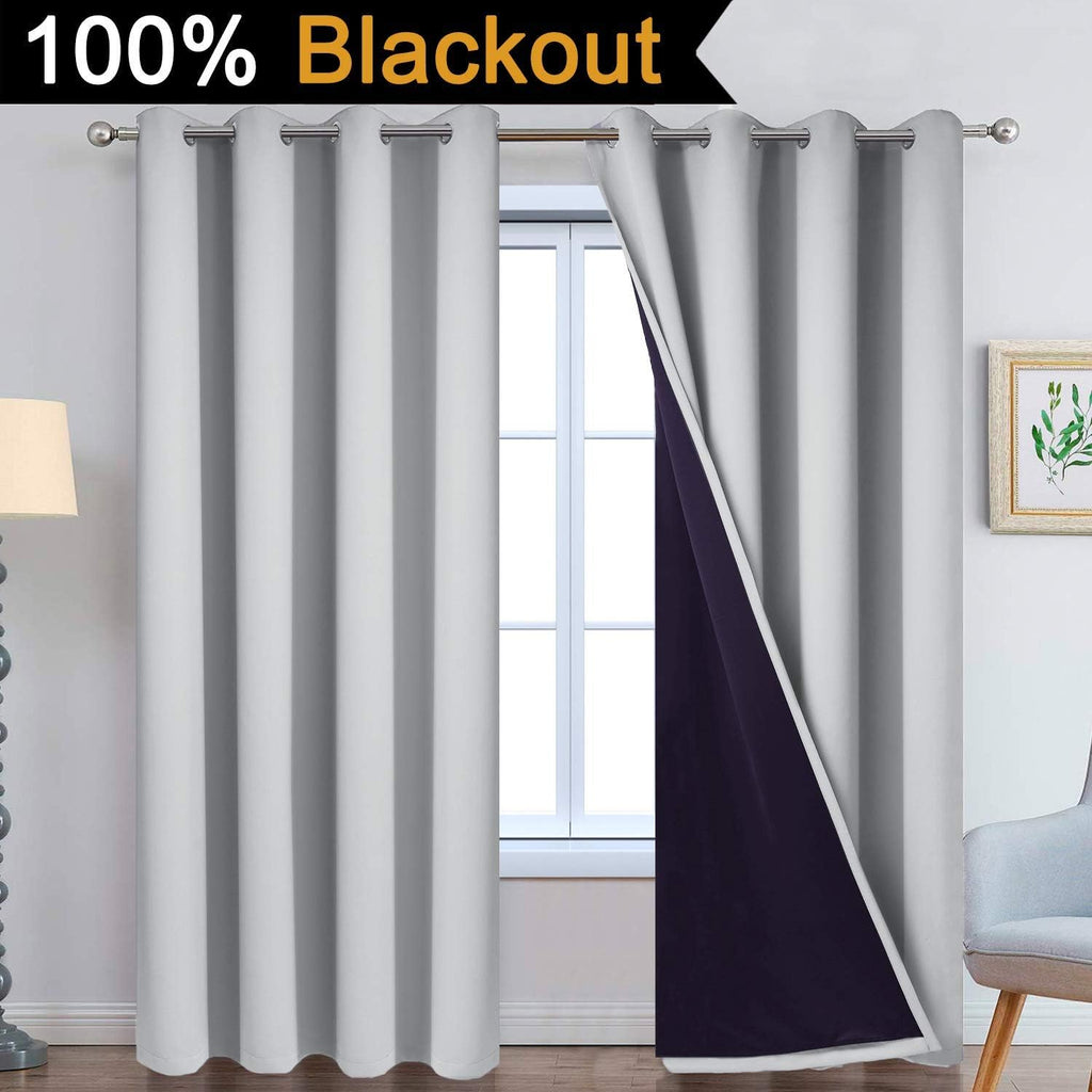 Yakamok 100% Blackout Window Curtain Panels, Heat and Full Light Blocking Drapes with Black Liner for Nursery, Thermal Insulated Draperies (…