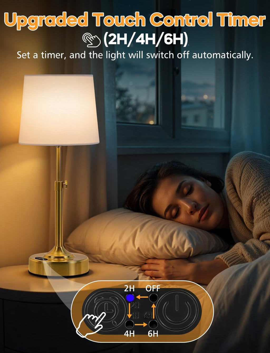 Height Adjustable Rechargeable Table Lamp with Timer, Dimmable Cordless LED Desk Lamp, 4000mAh Battery Operated Table Lamps, Gold…