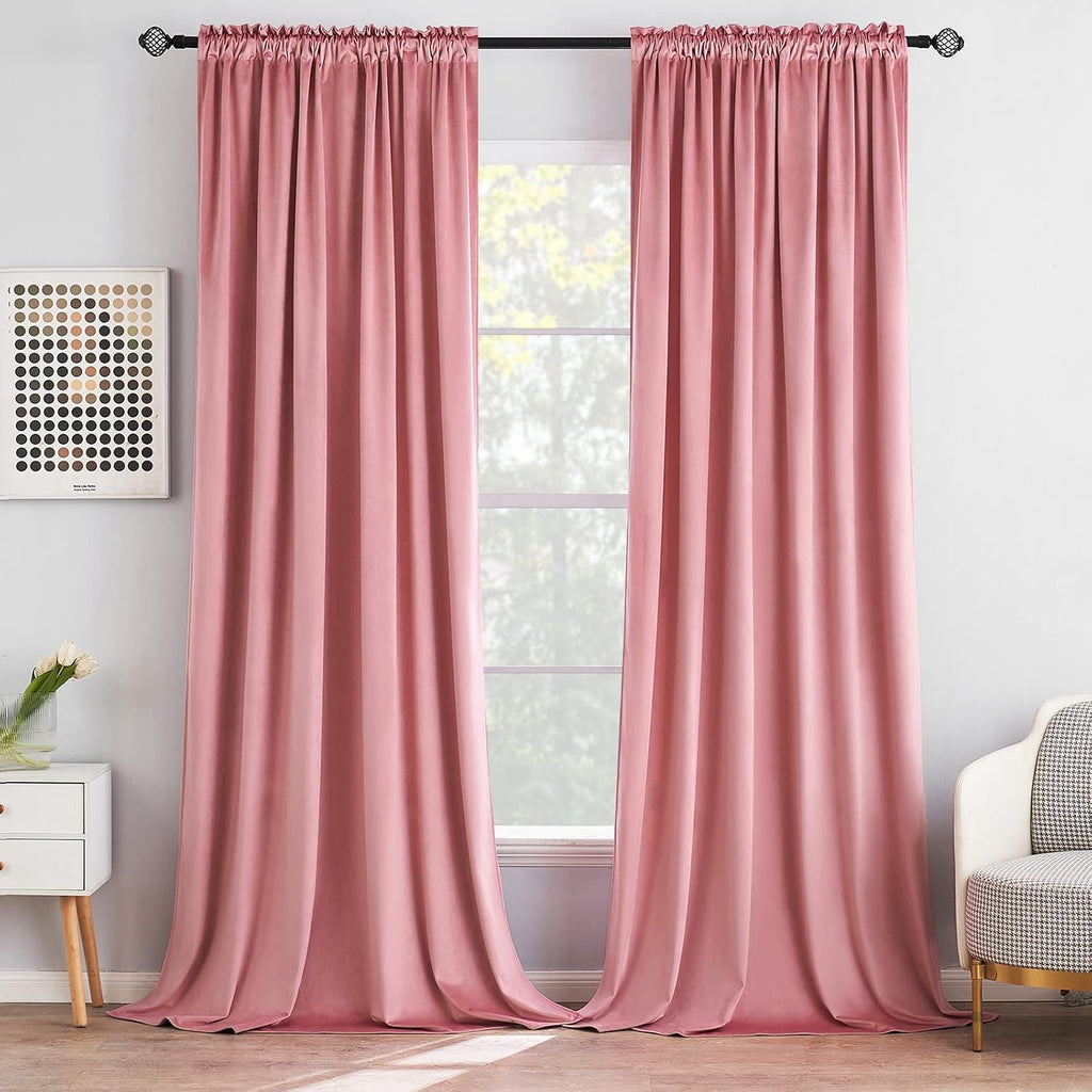 MIULEE Blush Pink Velvet Curtains Thermal Insulated Blackout Curtain Drapes for Bedroom Living Room Darkening 108 Inches Long Curtains…