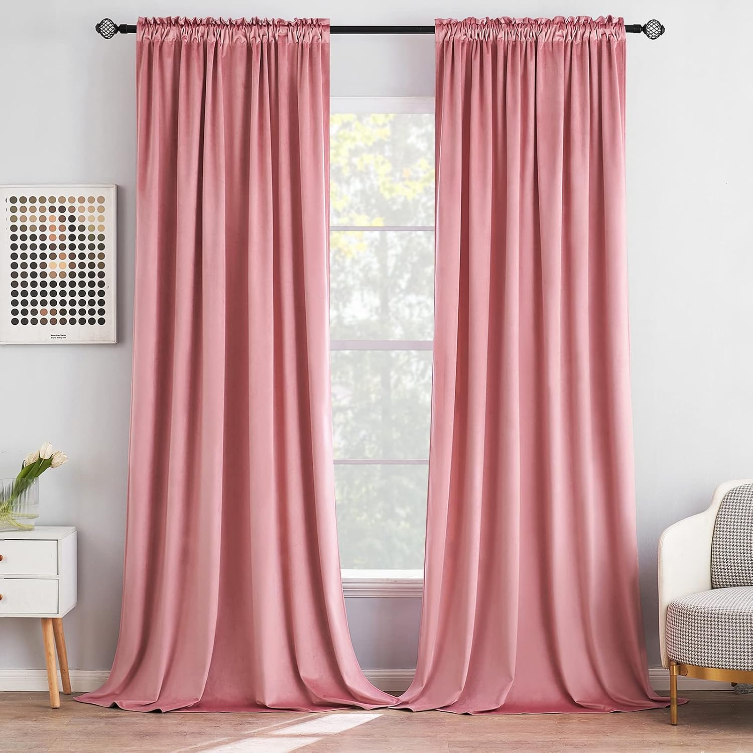 MIULEE Blush Pink Velvet Curtains Thermal Insulated Blackout Curtain Drapes for Bedroom Living Room Darkening 96 Inches Long Curtains…