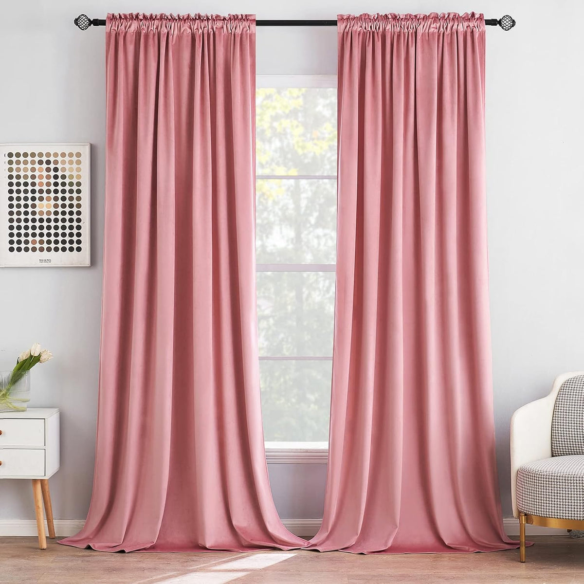 MIULEE Blush Pink Velvet Curtains Thermal Insulated Blackout Curtain Drapes for Bedroom Living Room Darkening 84 Inches Long Curtains…
