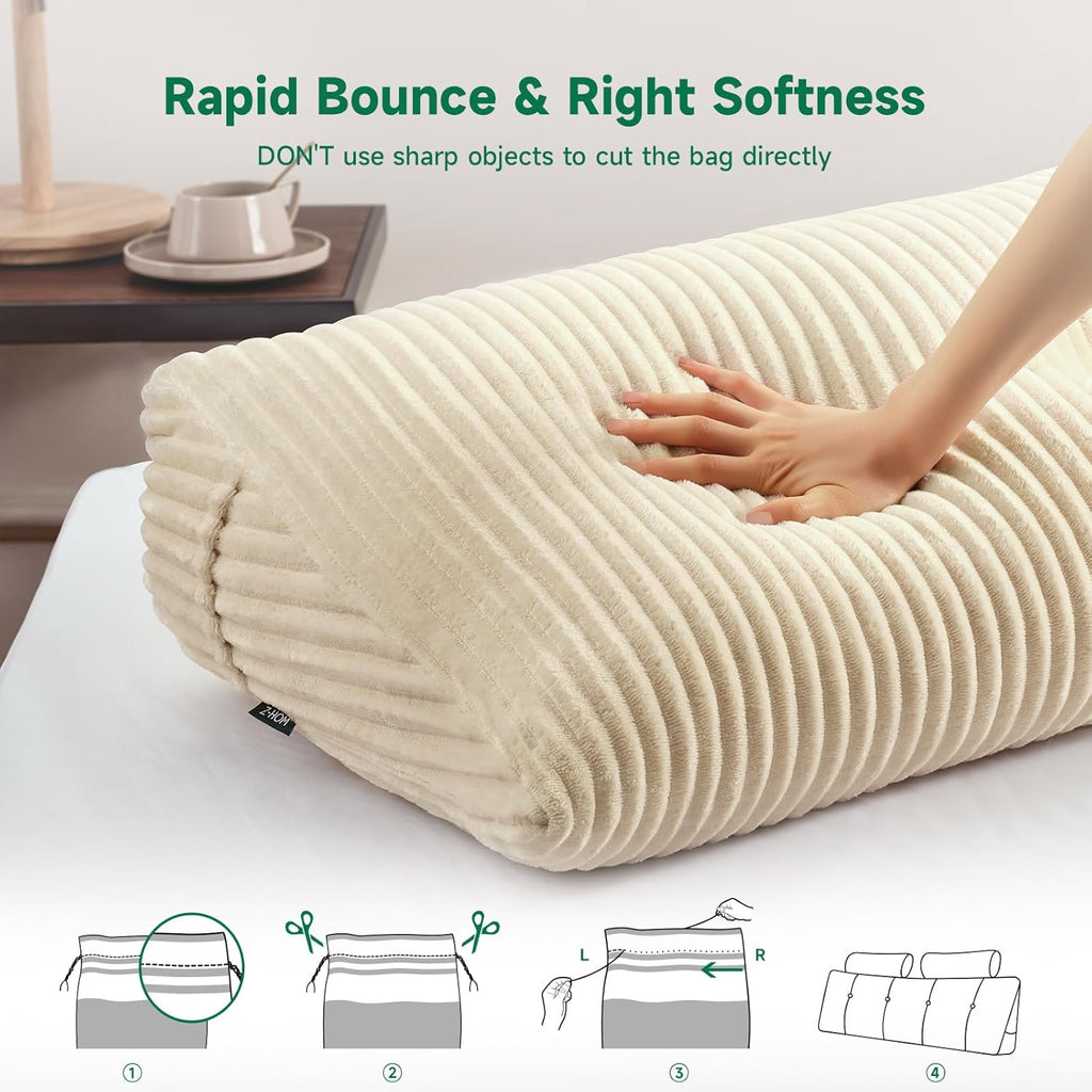 Z-Hom Large Wedge Pillow Headboard, Full Triangular Headboard Pillow, Reading Pillow Bed with a Roll Pillow for Bed Sitting Up Sleeping, Ba…
