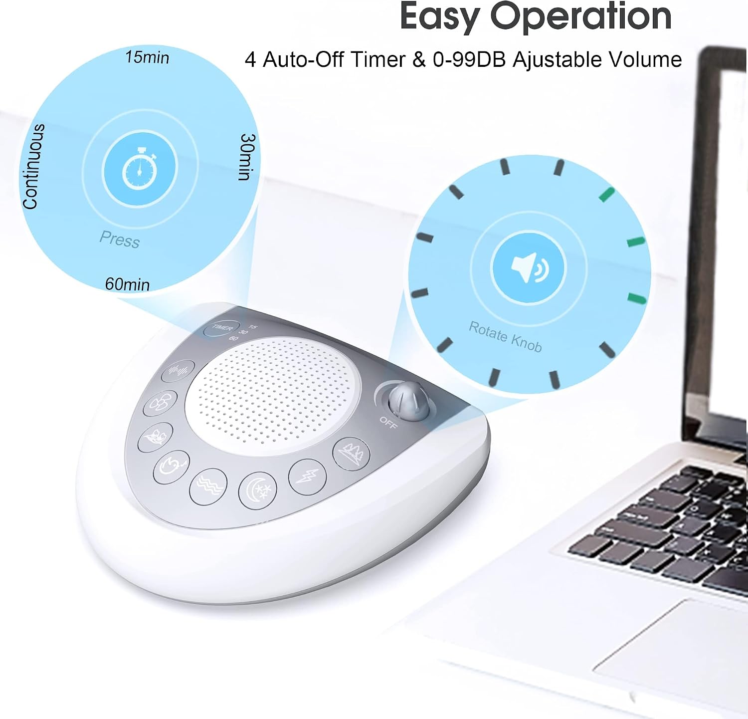 White Noise Machine, Portable Sleep Sound Machine with 24 Soothing Sounds, Timer & Memory Function, Headphone Jack, USB Charging, Powered…