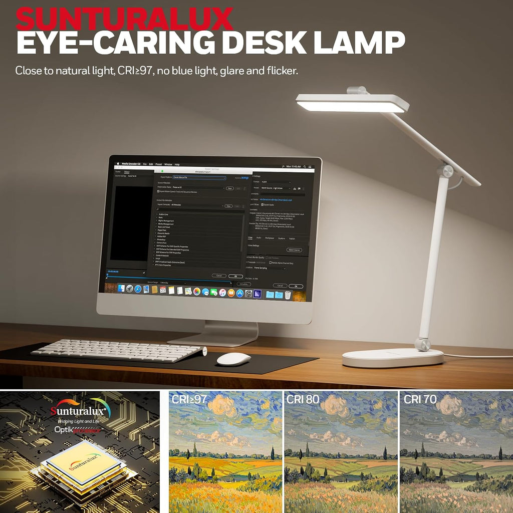 HoneywellAirComfort Honeywell Desk Lamp for Home Office, H4 SunturaluxTM Eye-Caring LED Desk Light, 700LM Dimmable Desk Lamp with Timer, Adj…