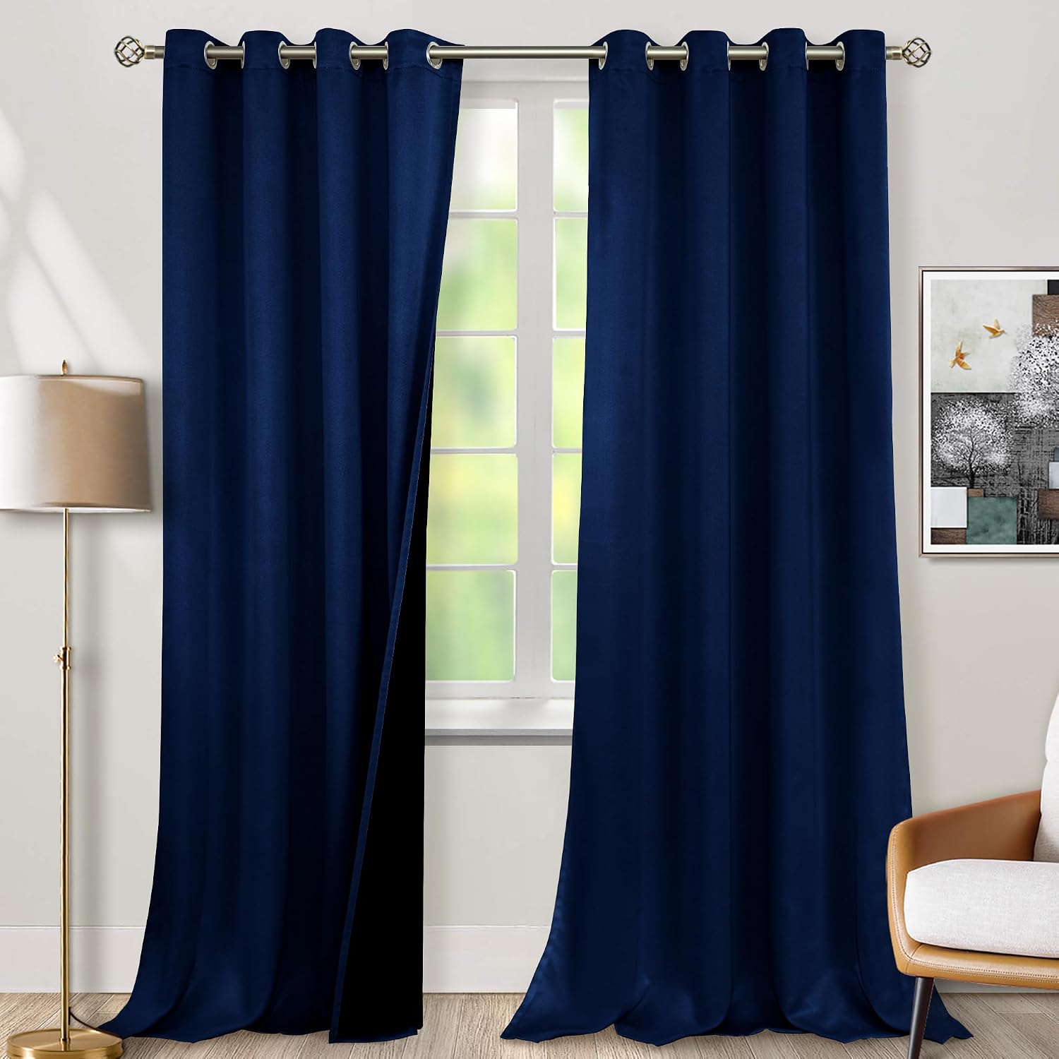 BGment Navy Blue Blackout Curtains 95 Inches Long 2 Panels Set for Living Room, Thermal Insulated 100% Light Blocking Curtains & Drapes, Gr…