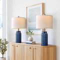 20.5" Small Bedside Lamps Set of 2 with 5FT Cord, Blue Ceramic Modern Farmhouse Table Lamps for Nightstand, Living Room, Bedroom, 3D…
